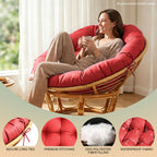 47"×47"×4" tufted round chair cushion, sturdy polyester cover & fluffy fiber fill, fixed carry ties fit papasan, swing & wicker indoor chairs