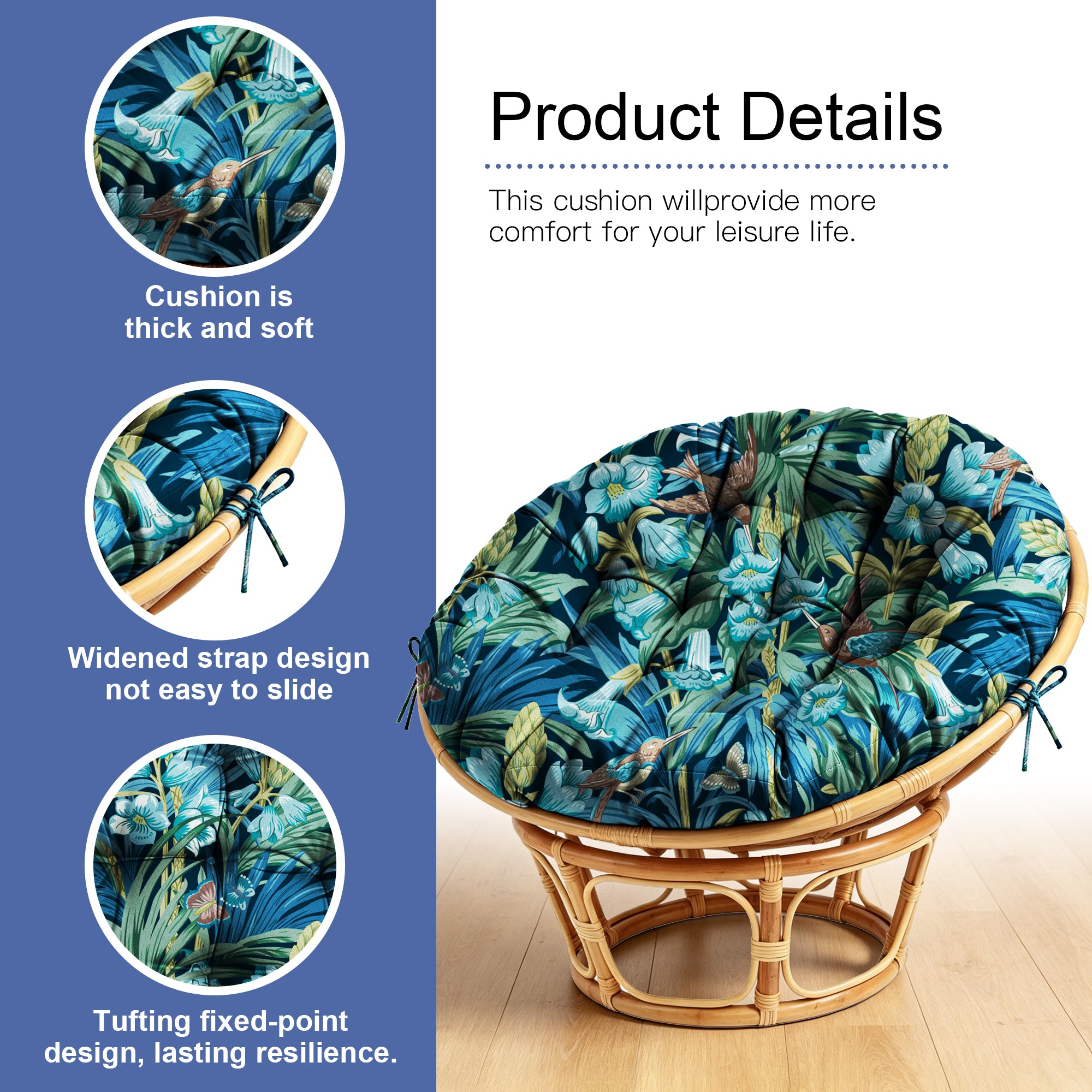 ARTPLAN Round Papasan Chair Cushion Tufted Swing Seat Pad with Ties