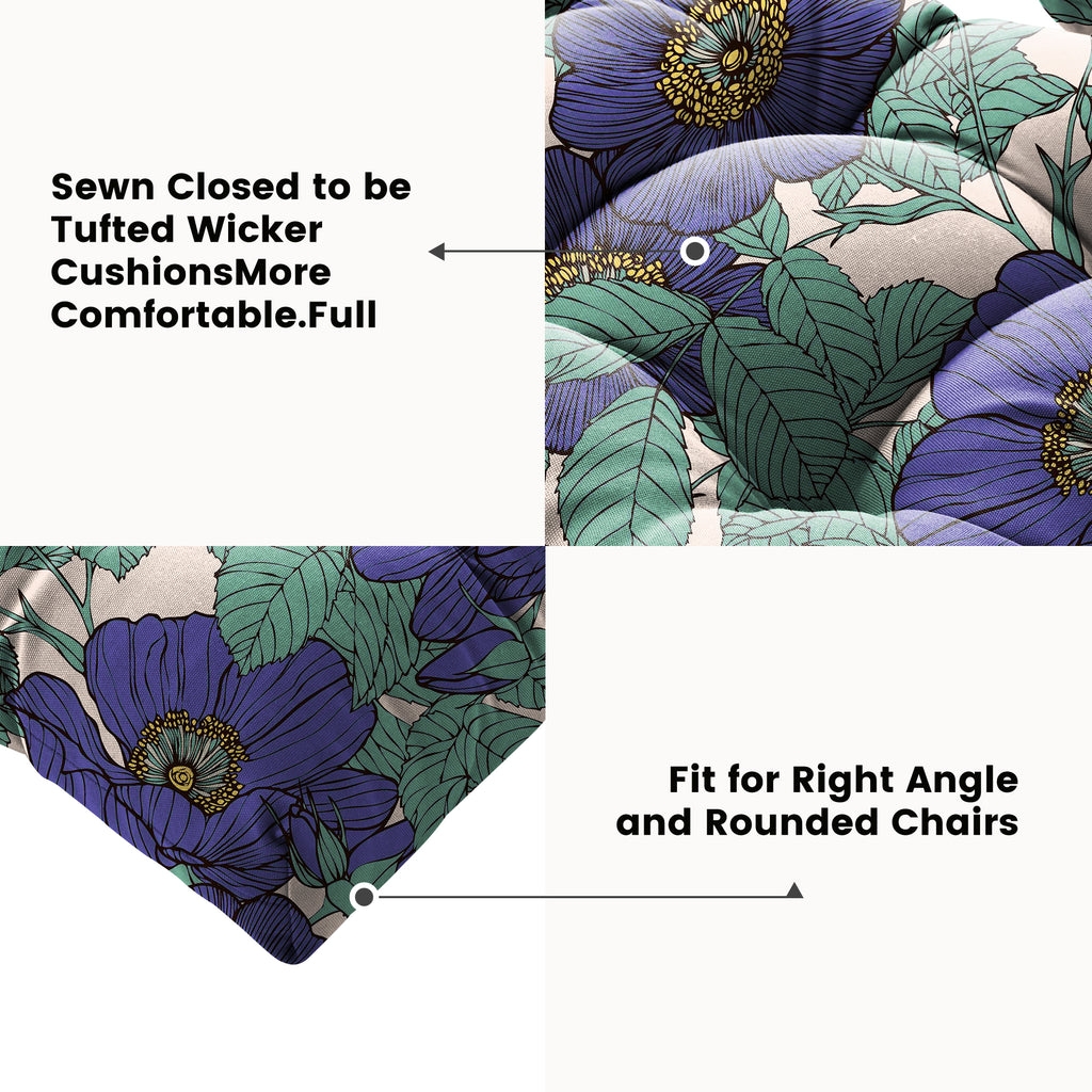 ARTPLAN Outdoor Cushions for Settee,Wicker Loveseat Cushions with Tie,Tufted Patio Cushions 2 U-Shaped Set of 5 Piece,L44xW19,Floral,