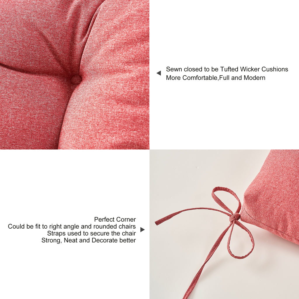 Artplan Outdoor Cushions Wicker Tufted Pillow with Back for Outdoor Furniture, Rocking Chair Cushion Premium Tufted Pads Set of Upper and Lower with Ties