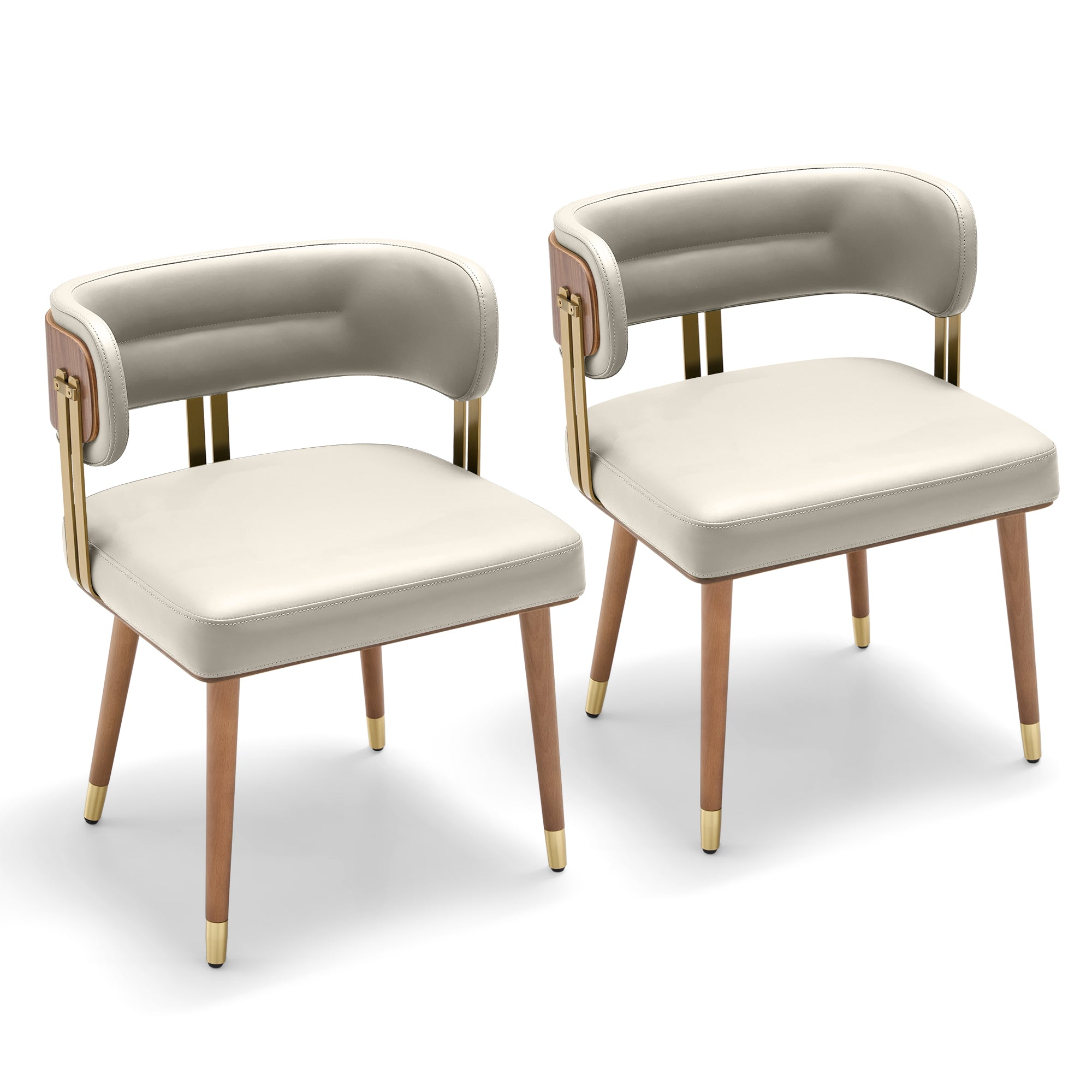 ARTPLAN Walnut Leather Dining Chair - Modern Upholstered Kitchen Chair with High-Resilience Foam Cushion, Stainless Steel Gold Frame for Dining Room, Easy Assembly