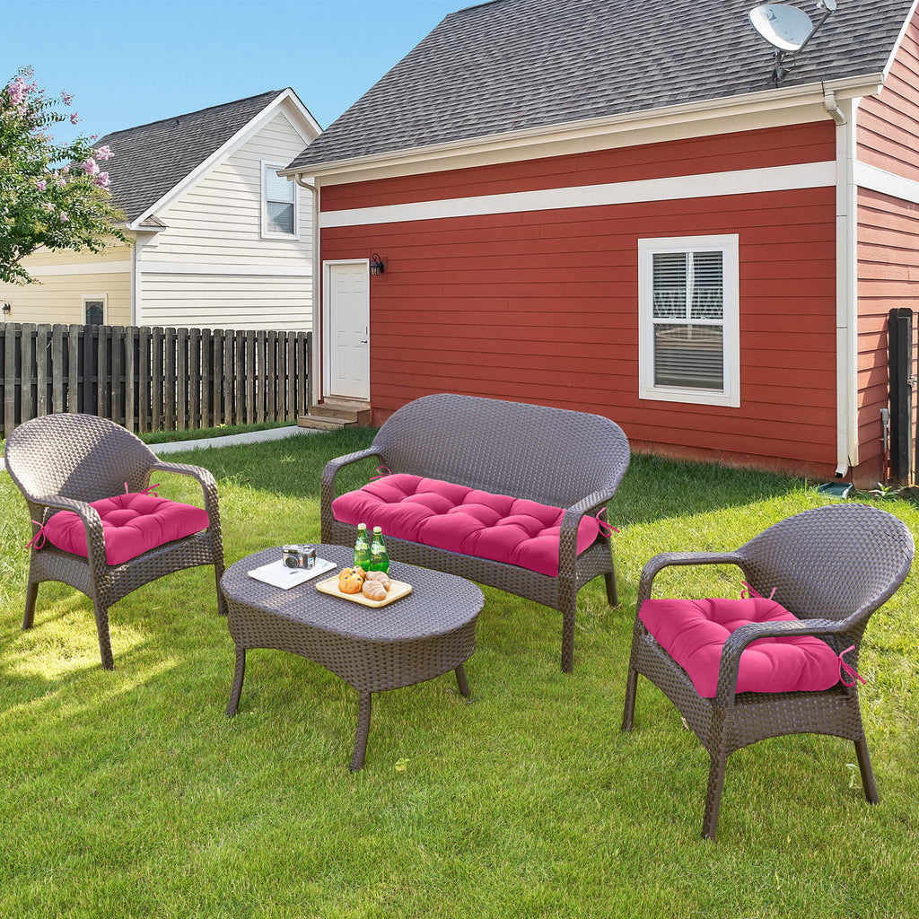 3 Pieces Outdoor Chair Cushions Clearance with Ties,44x19x5 Inches,1 Love seat &2 U-Shape Tufted Patio Bench Cushions for Wicker Outdoor Furniture,All Weather,