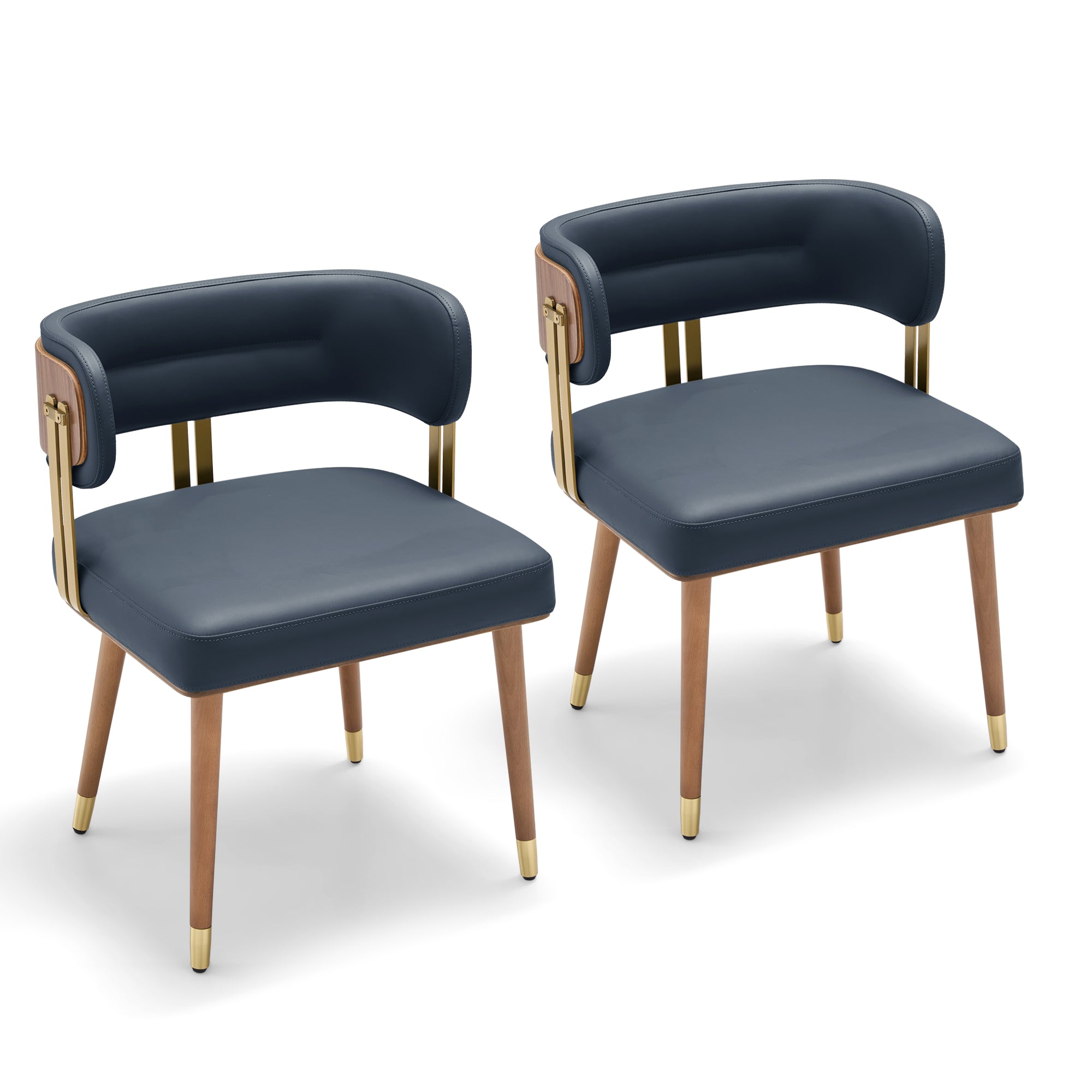 ARTPLAN Walnut Leather Dining Chair - Modern Upholstered Kitchen Chair with High-Resilience Foam Cushion, Stainless Steel Gold Frame for Dining Room, Easy Assembly
