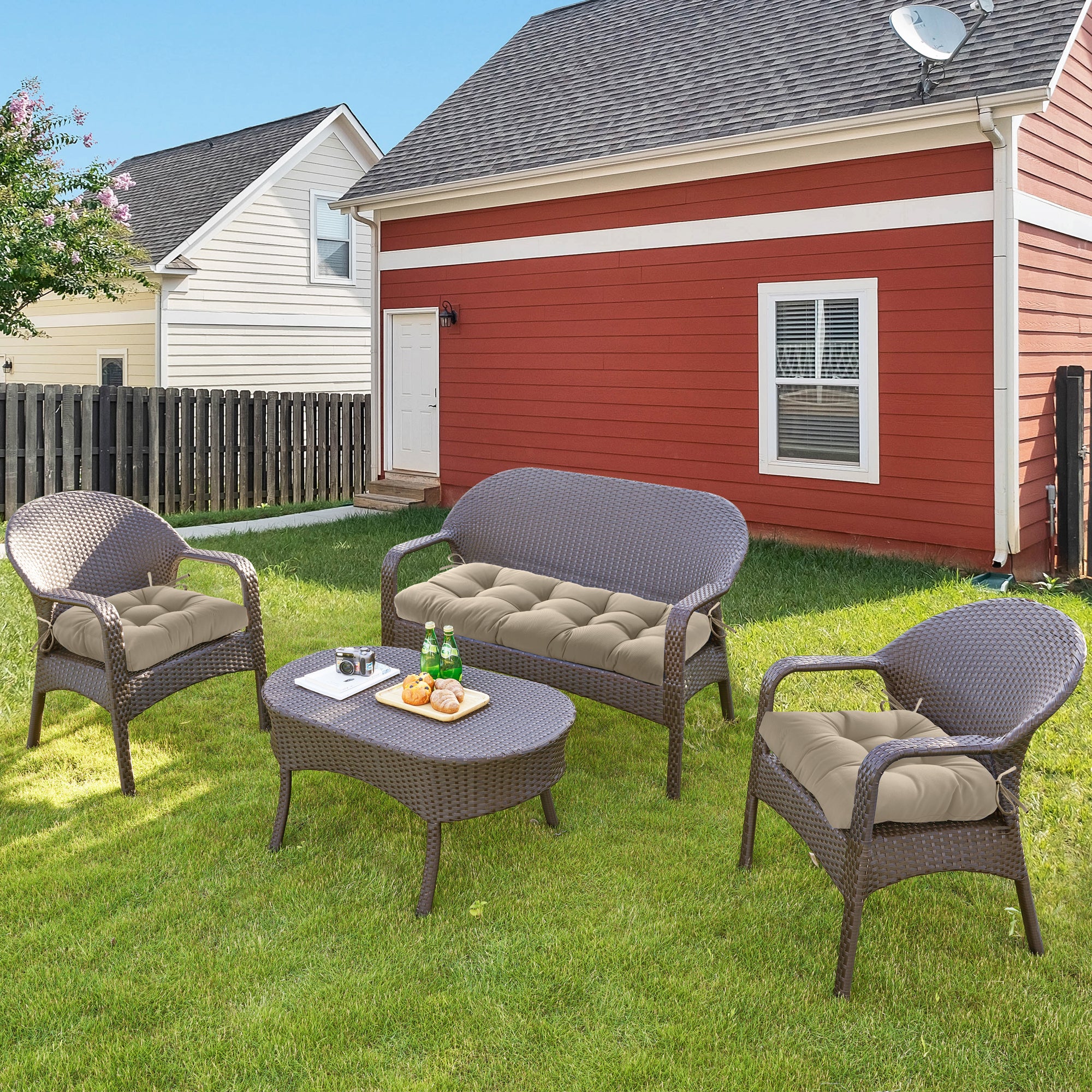 3 Pieces Outdoor Chair Cushions Clearance with Ties,44x19x5 Inches,1 Love seat &2 U-Shape Tufted Patio Bench Cushions for Wicker Outdoor Furniture,All Weather,