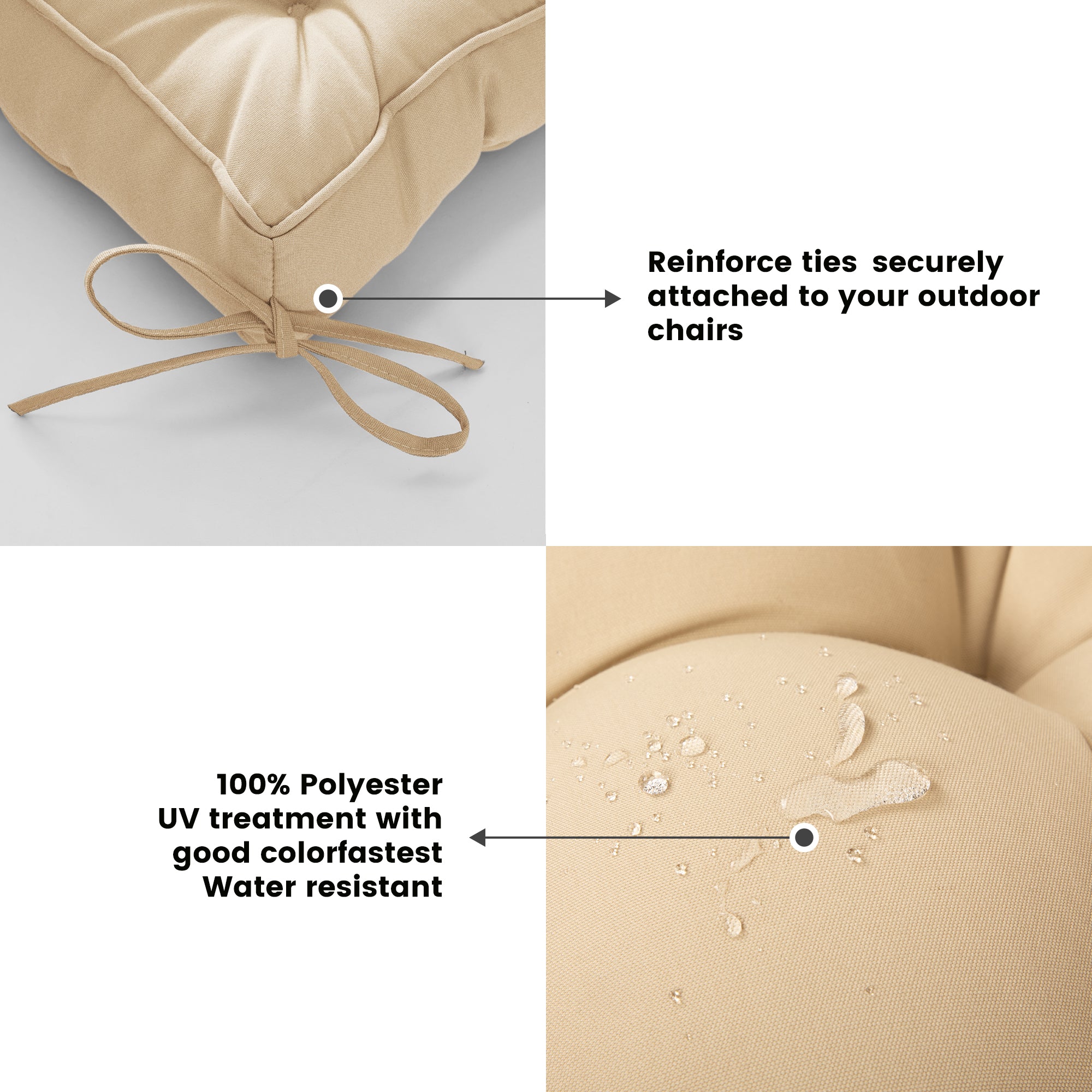 ARTPLAN Outdoor Seat Cushions,Pack of 2 Tufted  Patio Chair Pads 19x19x5 Inches Square Foam for Dining Chair