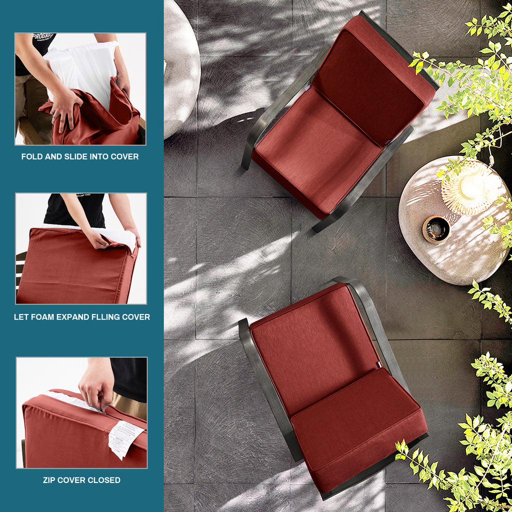ARTPLAN Outdoor Deep Seat Slipcovers，Set of 2 24x24x6" 18x24 Olefin,Square Outdoor Cushion Cover, for Patio Funiture