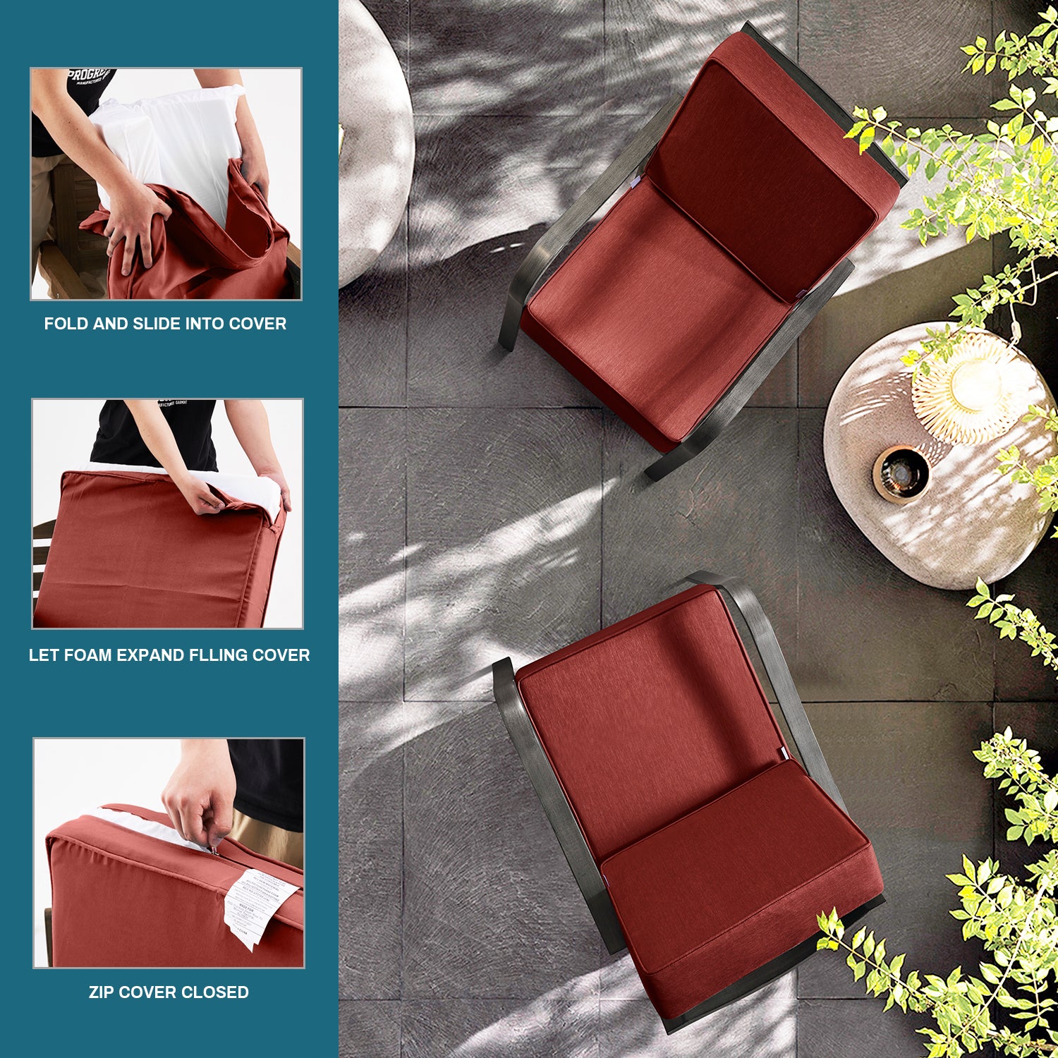 ARTPLAN Outdoor Deep Seat Slipcovers，Set of 2 24x24x6" 18x24 Olefin,Square Outdoor Cushion Cover, for Patio Funiture