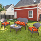 3 Pieces Outdoor Chair Cushions Clearance with Ties,44x19x5 Inches,1 Love seat &2 U-Shape Tufted Patio Bench Cushions for Wicker Outdoor Furniture,All Weather,