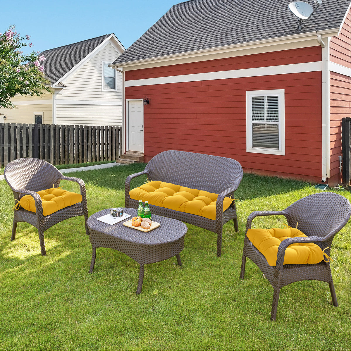 3 Pieces Outdoor Chair Cushions Clearance with Ties,44x19x5 Inches,1 Love seat &2 U-Shape Tufted Patio Bench Cushions for Wicker Outdoor Furniture,All Weather