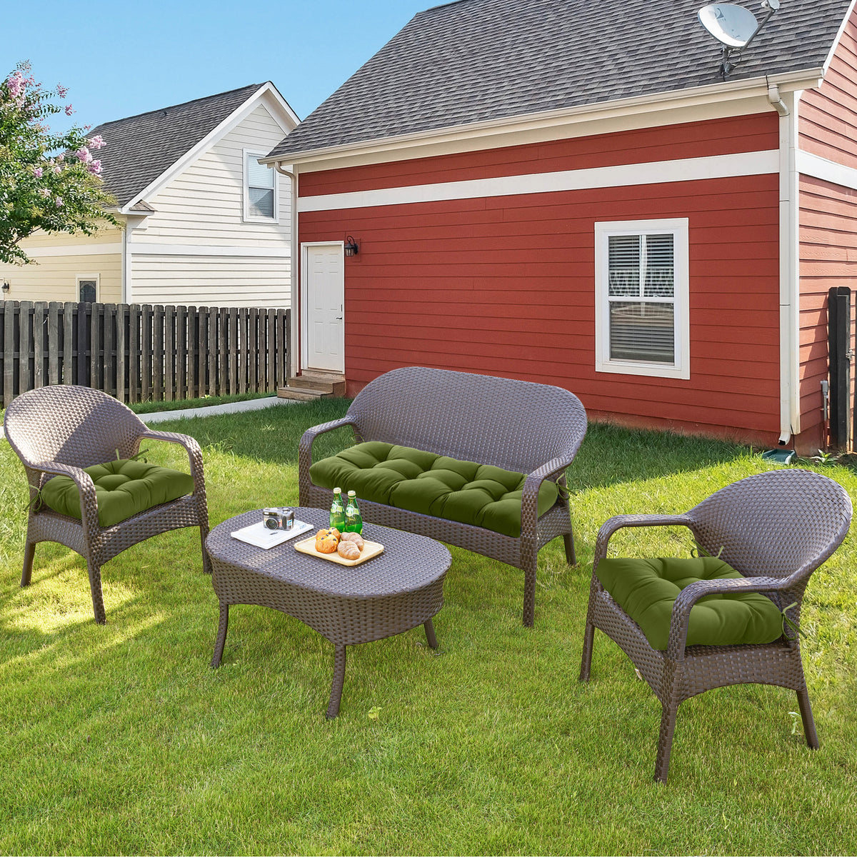 3 Pieces Outdoor Chair Cushions Clearance with Ties,44x19x5 Inches,1 Love seat &2 U-Shape Tufted Patio Bench Cushions for Wicker Outdoor Furniture,All Weather