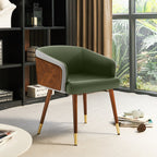 ARTPLAN Modern Dining Chair Faux Leather, Walnut Top Metal Legs Kitchen Seat，set of 1/set of 2
