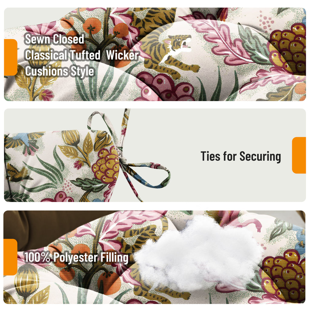 3 Pieces Outdoor Chair Cushions Set–Waterproof Tufted Cushions with Ties for Patio coversation, Loveseat & Bench, 44"x19"x5" UV-Resistant & Fade-Proof with Premium Polyester Filled