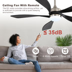 52 Inch Ceiling Fan with Light and Remote Control, 6-Speed Reversible Quiet DC Motor, 3 Color Temperatures LED Light, 3 Timer Settings, Adjustable Height for Large Room, Bedroom, Living Room (Walnut/Black/Orginal/White/Sakuragi)
