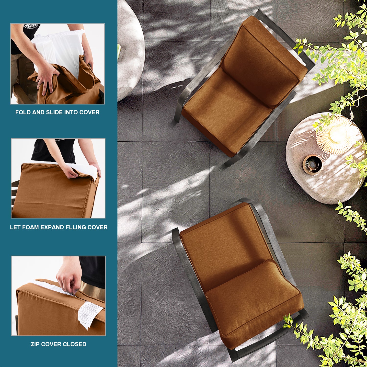 ARTPLAN Deep Seat Outdoor Cushion,Set 24"x24"x6" ,18x24" Bench Outdoor Chair Cushions, Polyester Fill Back for Patio Furniture ,Square