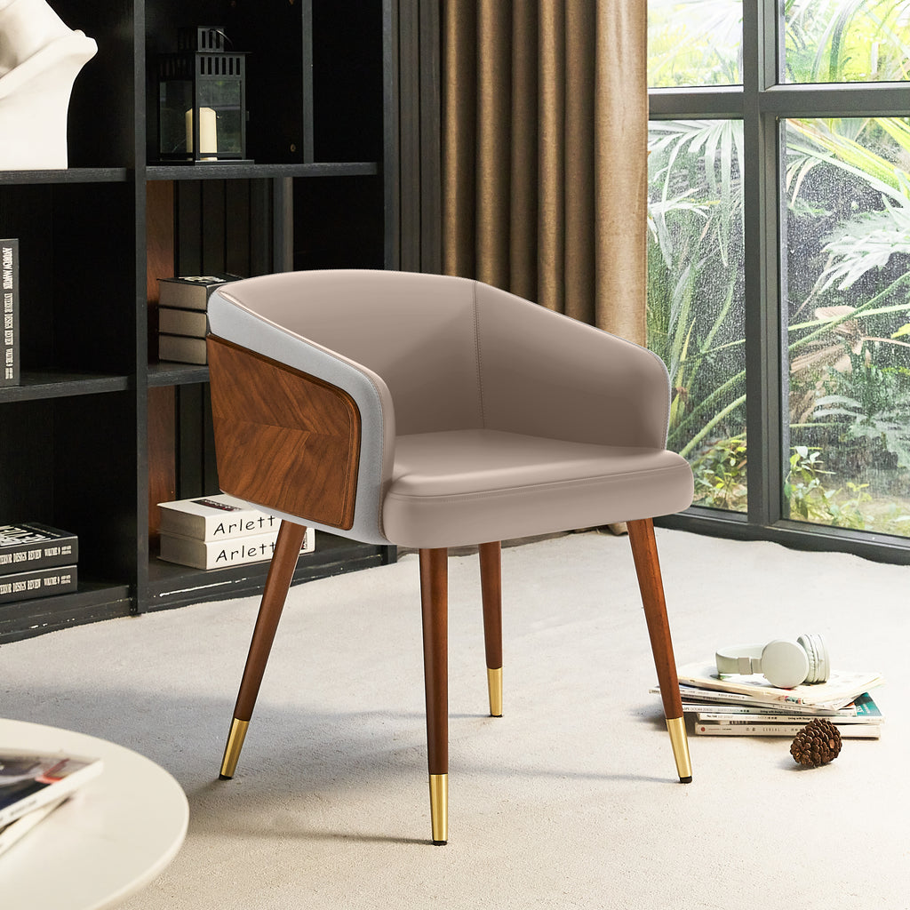 ARTPLAN Modern Dining Chair Faux Leather, Walnut Top Metal Legs Kitchen Seat，set of 1/set of 2