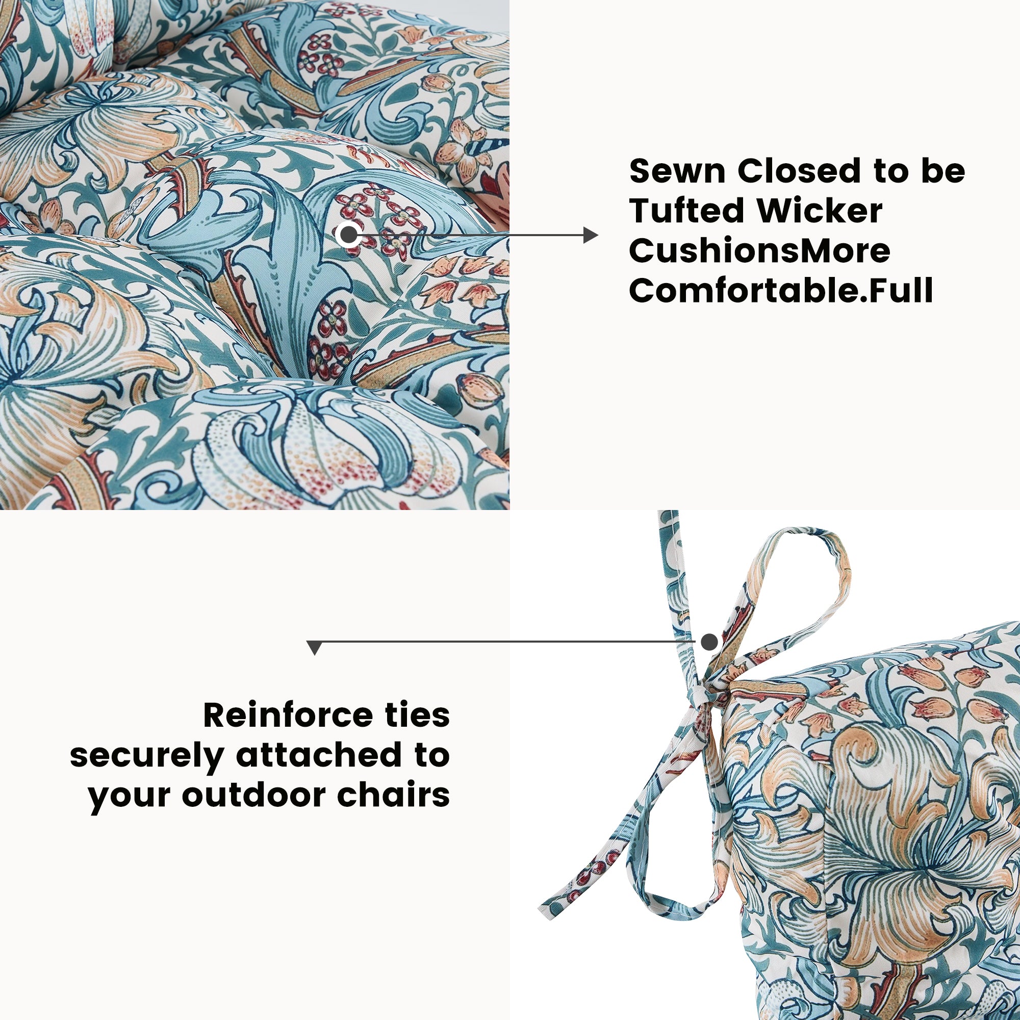 ARTPLAN Patio Chair Cushions Combined Seat and Back,Tufted Outdoor Swivel Chair Cushion with Tie,40"x20"x4",Floral