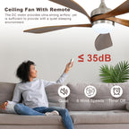 52 Inch Ceiling Fan with Light and Remote Control, 6-Speed Reversible Quiet DC Motor, 3 Color Temperatures LED Light, 3 Timer Settings, Adjustable Height for Large Room, Bedroom, Living Room (Walnut/Black/Orginal/White/Sakuragi)