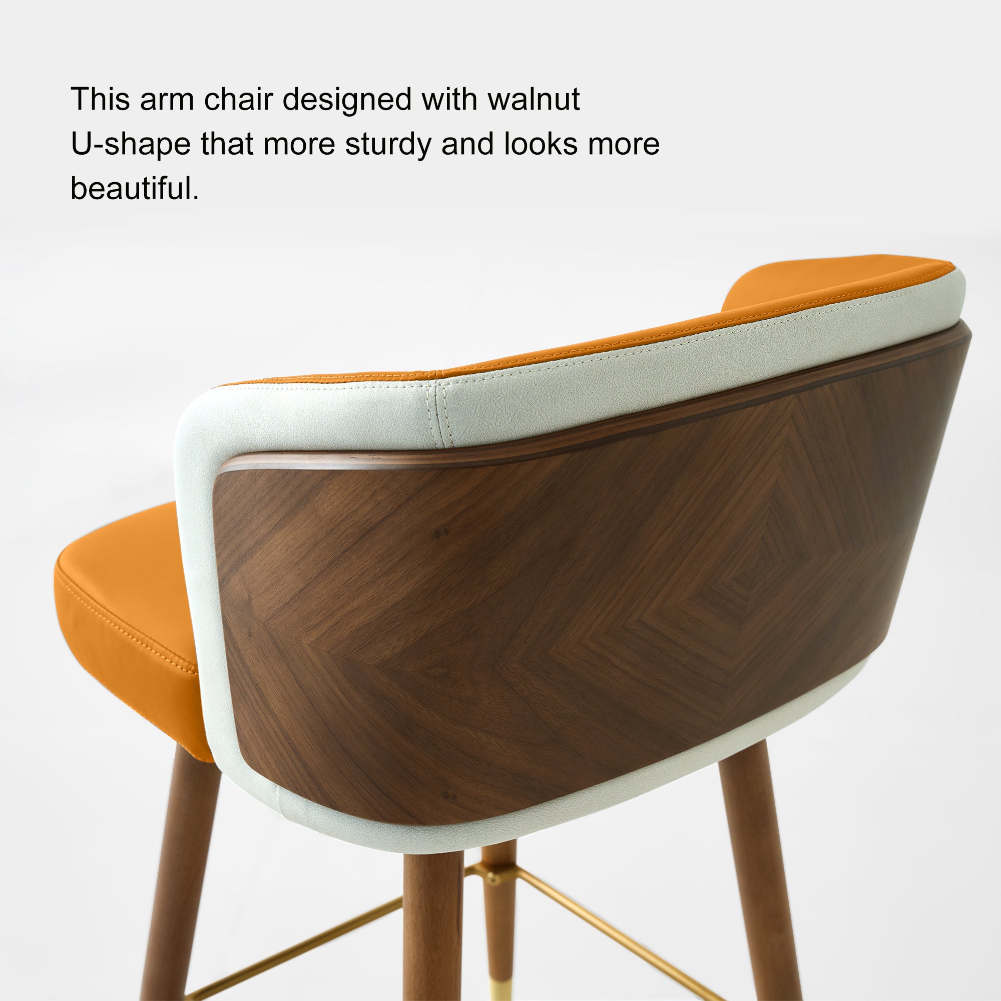 Mid Century Modern Bar Stools for Counter Height - Leather Upholstered Seat with Walnut Wood Frame, Retro 33 Inch Bar Chairs for Home Kitchen Island, Bar, Breakfast Nook