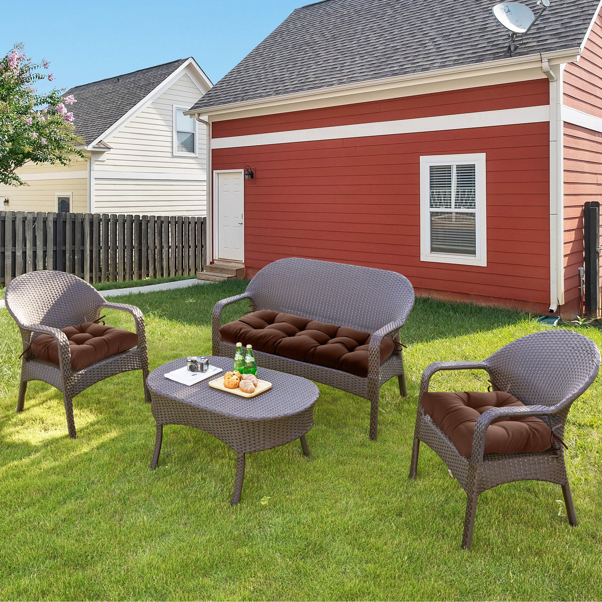 3 Pieces Outdoor Chair Cushions Clearance with Ties,44x19x5 Inches,1 Love seat &2 U-Shape Tufted Patio Bench Cushions for Wicker Outdoor Furniture,All Weather,