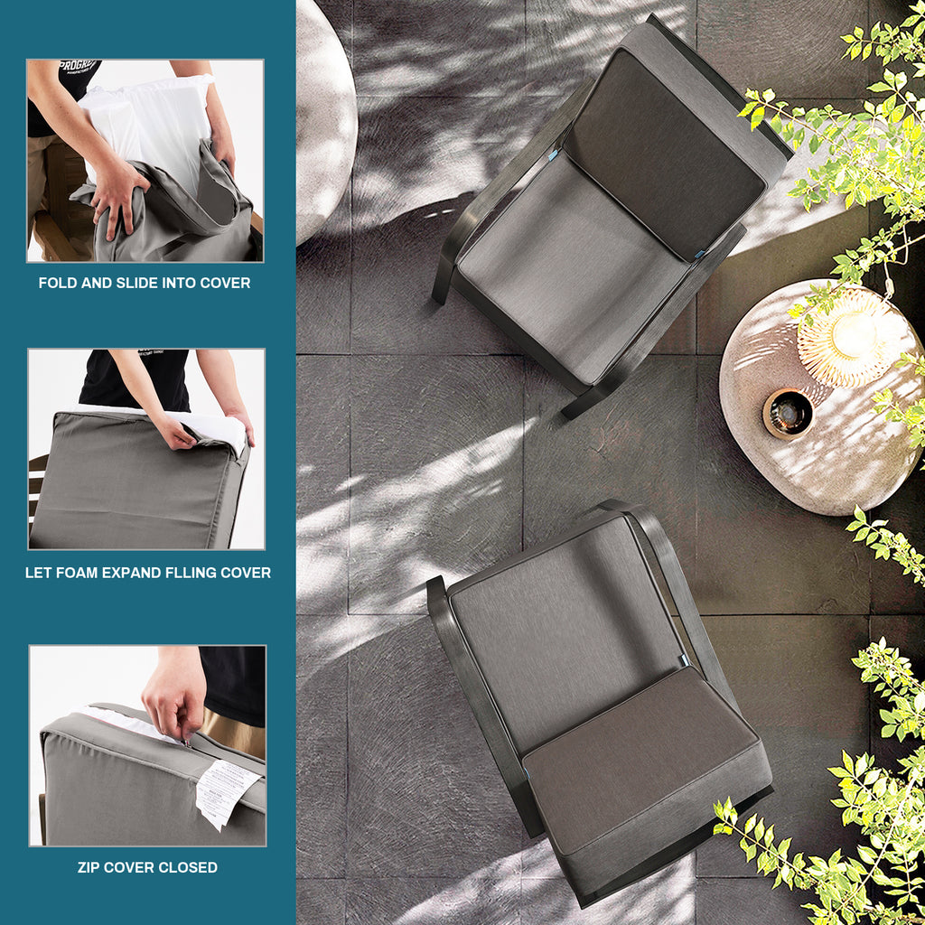 ARTPLAN Outdoor Cushions for Patio Furniture, 24x24x6" Thick Seat Cushion Set, Fade Resistant, Deep Seat Bottom and Back Cushion with Removable Cover