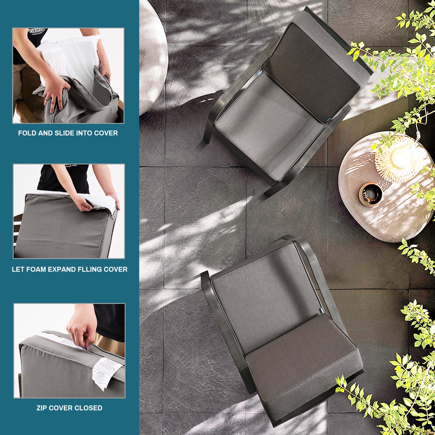 ARTPLAN Outdoor Cushions for Patio Furniture, 24x24x6" Thick Seat Cushion Set, Fade Resistant, Deep Seat Bottom and Back Cushion with Removable Cover