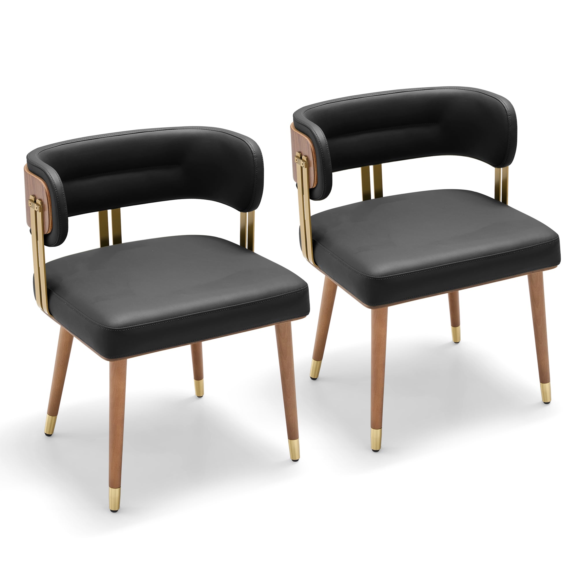 ARTPLAN Walnut Leather Dining Chair - Modern Upholstered Kitchen Chair with High-Resilience Foam Cushion, Stainless Steel Gold Frame for Dining Room, Easy Assembly