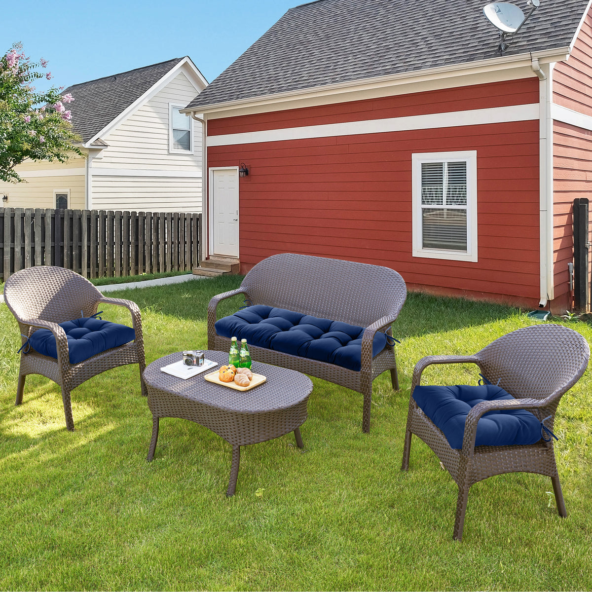3 Pieces Outdoor Chair Cushions Clearance with Ties,44x19x5 Inches,1 Love seat &2 U-Shape Tufted Patio Bench Cushions for Wicker Outdoor Furniture,All Weather