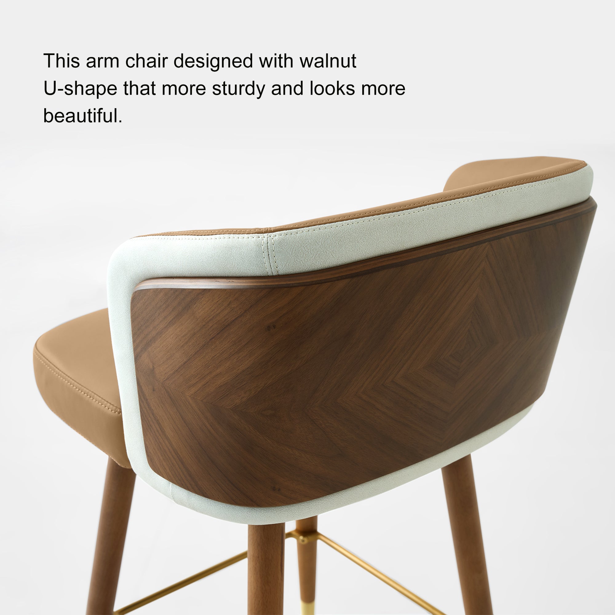 Mid Century Modern Bar Stools for Counter Height - Leather Upholstered Seat with Walnut Wood Frame, Retro 33 Inch Bar Chairs for Home Kitchen Island, Bar, Breakfast Nook