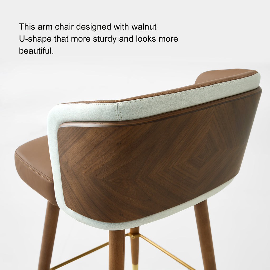 Mid Century Modern Bar Stools for Counter Height - Leather Upholstered Seat with Walnut Wood Frame, Retro 33 Inch Bar Chairs for Home Kitchen Island, Bar, Breakfast Nook