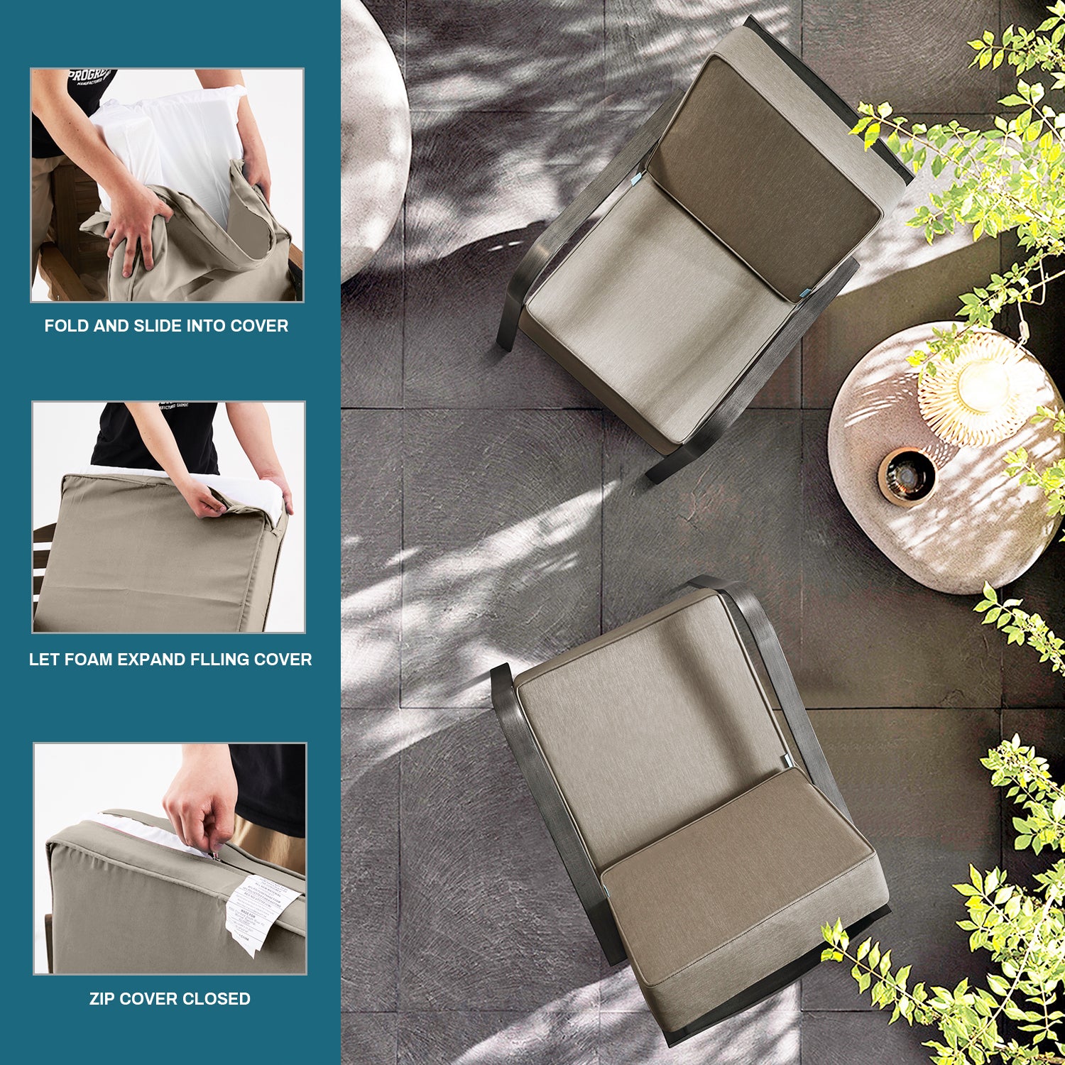 ARTPLAN Outdoor Deep Seat Slipcovers，Set of 2 24x24x6" 18x24 Olefin,Square Outdoor Cushion Cover, for Patio Funiture
