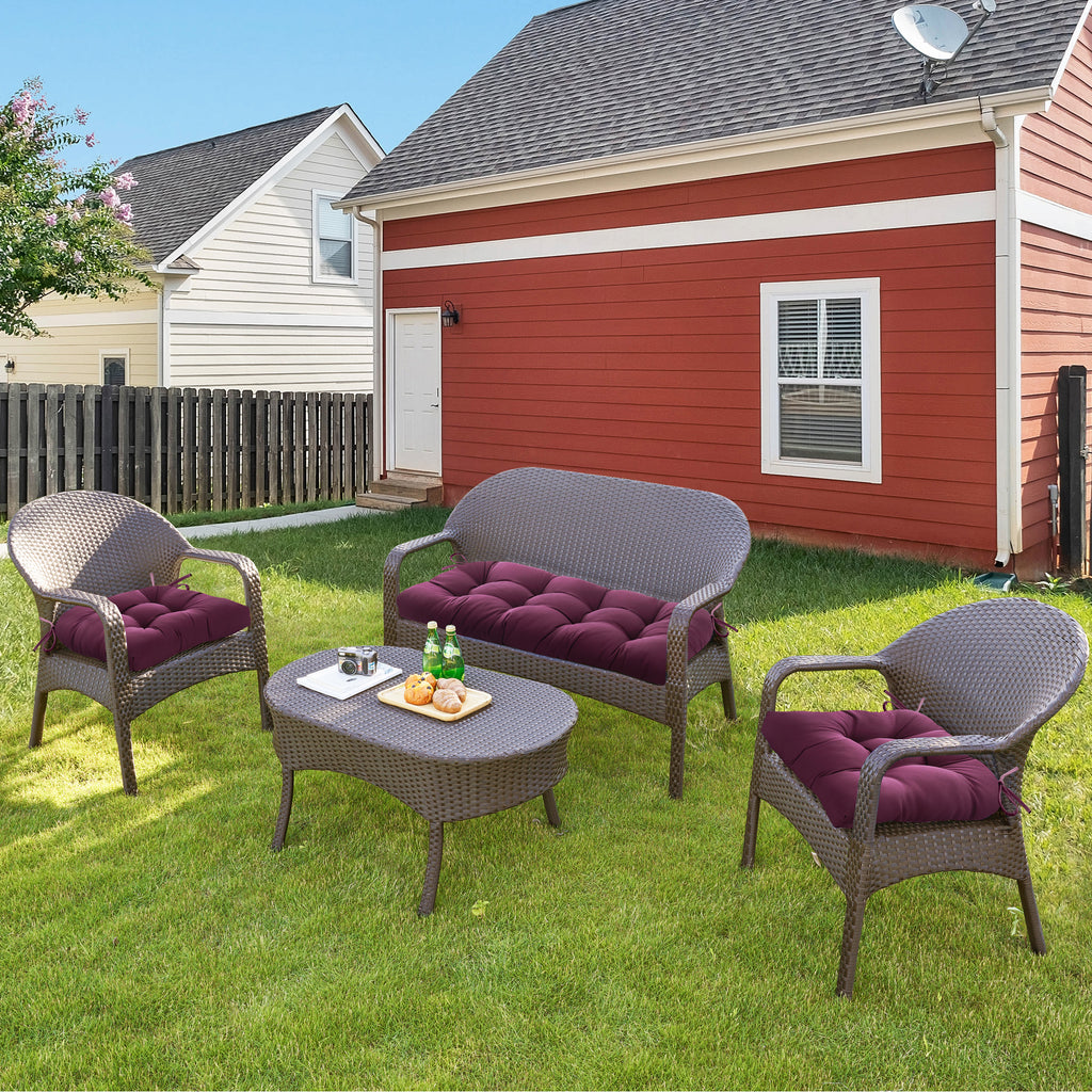 3 Pieces Outdoor Chair Cushions Clearance with Ties,44x19x5 Inches,1 Love seat &2 U-Shape Tufted Patio Bench Cushions for Wicker Outdoor Furniture,All Weather,