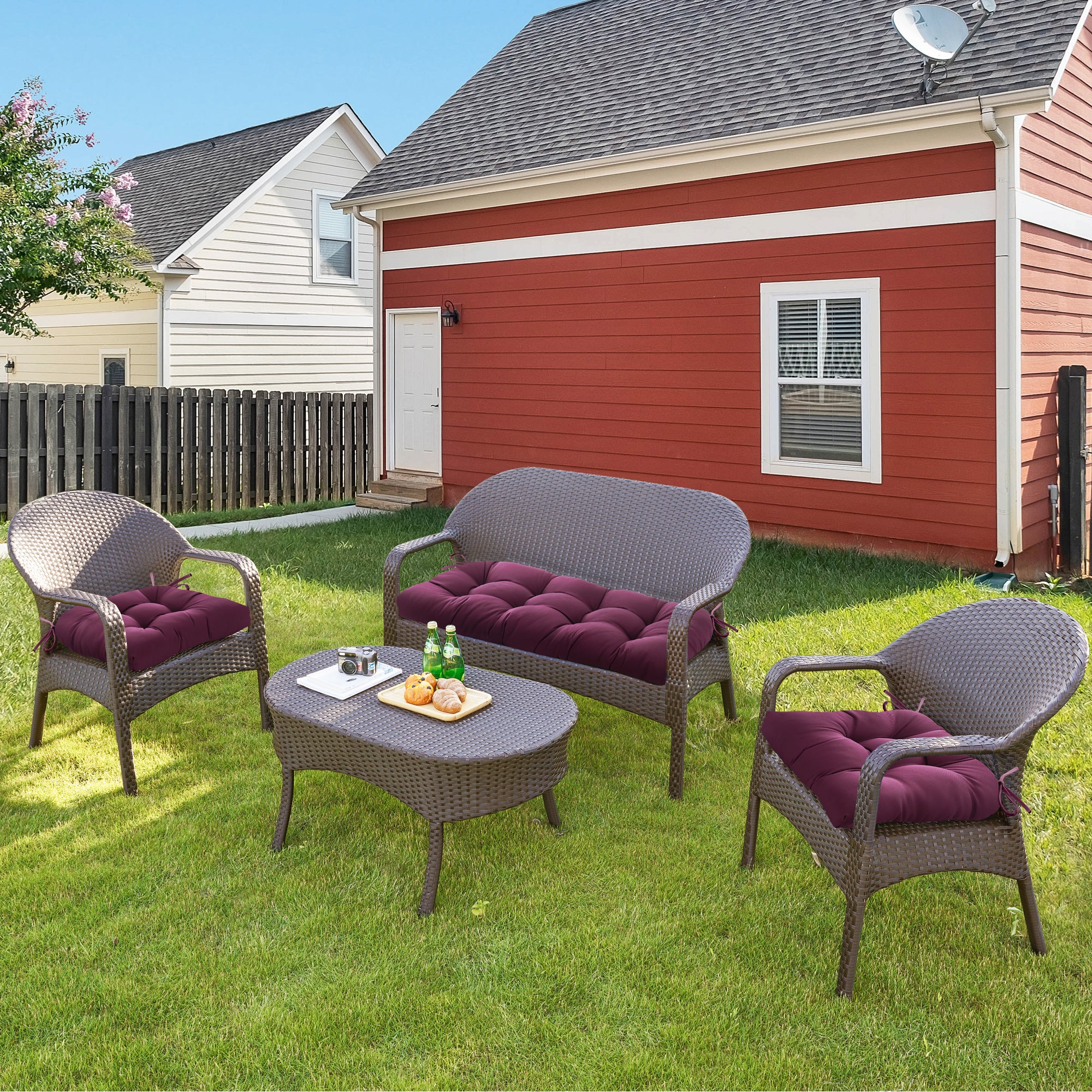 3 Pieces Outdoor Chair Cushions Clearance with Ties,44x19x5 Inches,1 Love seat &2 U-Shape Tufted Patio Bench Cushions for Wicker Outdoor Furniture,All Weather,