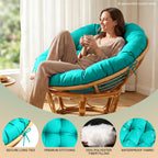 47"×47"×4" tufted round chair cushion, sturdy polyester cover & fluffy fiber fill, fixed carry ties fit papasan, swing & wicker indoor chairs
