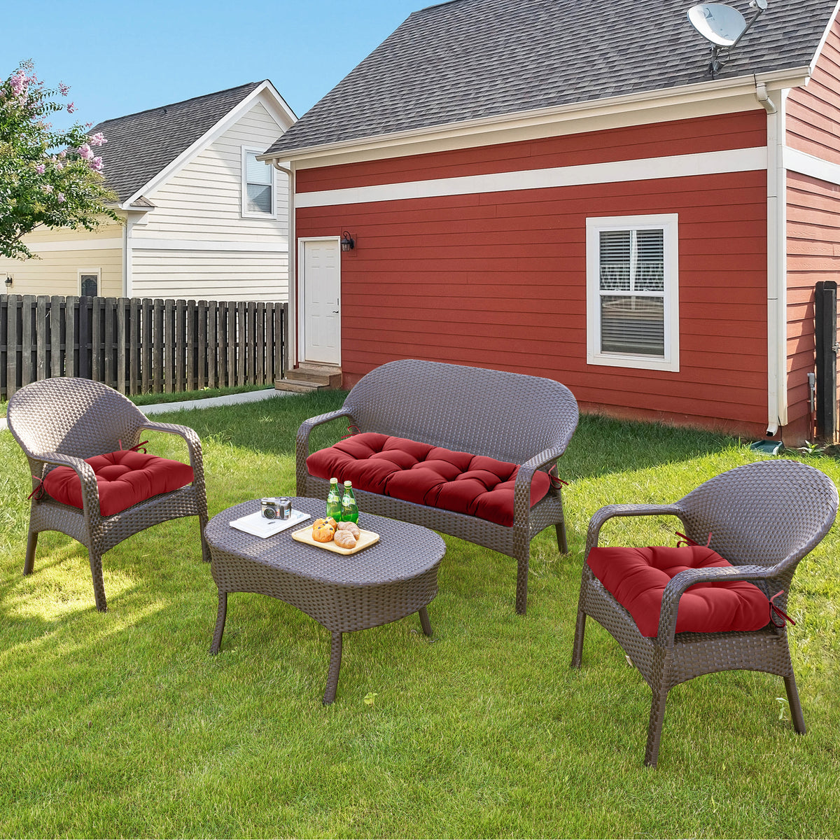 3 Pieces Outdoor Chair Cushions Clearance with Ties,44x19x5 Inches,1 Love seat &2 U-Shape Tufted Patio Bench Cushions for Wicker Outdoor Furniture,All Weather