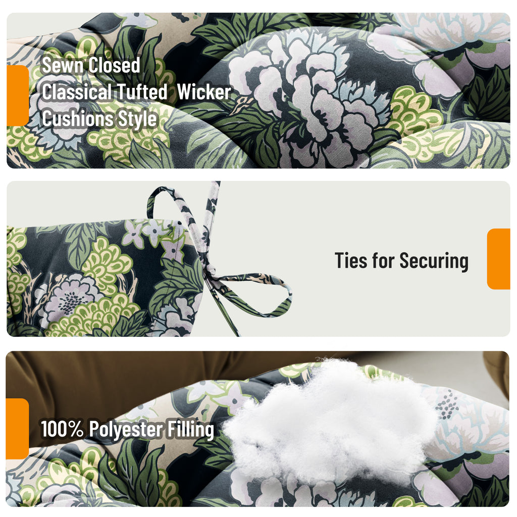 3 Pieces Outdoor Chair Cushions Set–Waterproof Tufted Cushions with Ties for Patio coversation, Loveseat & Bench, 44"x19"x5" UV-Resistant & Fade-Proof with Premium Polyester Filled