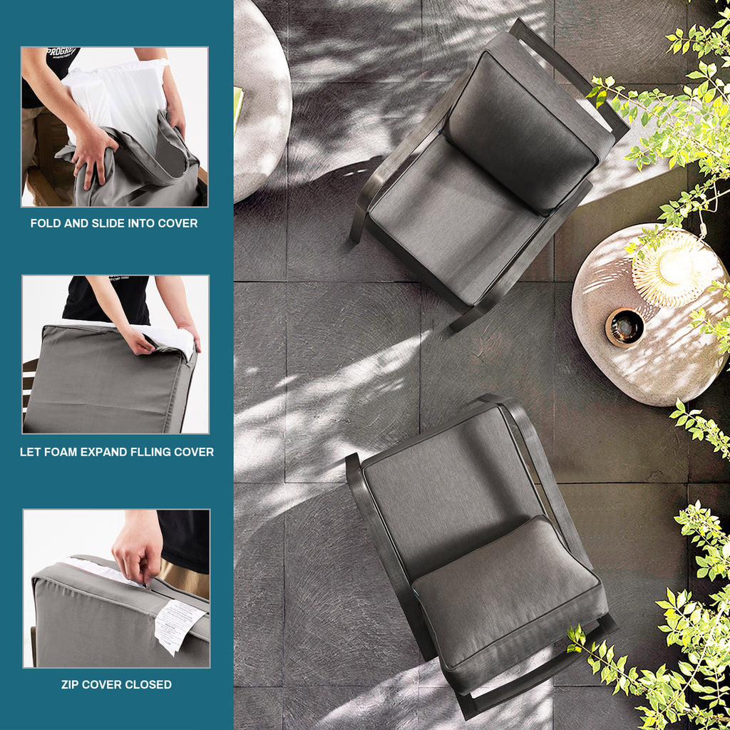 ARTPLAN Deep Seat Outdoor Cushion,Set 24"x24"x6" ,18x24" Bench Outdoor Chair Cushions, Polyester Fill Back for Patio Furniture ,Square