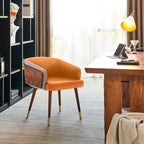 ARTPLAN Modern Dining Chair Faux Leather, Walnut Top Metal Legs Kitchen Seat，set of 1/set of 2