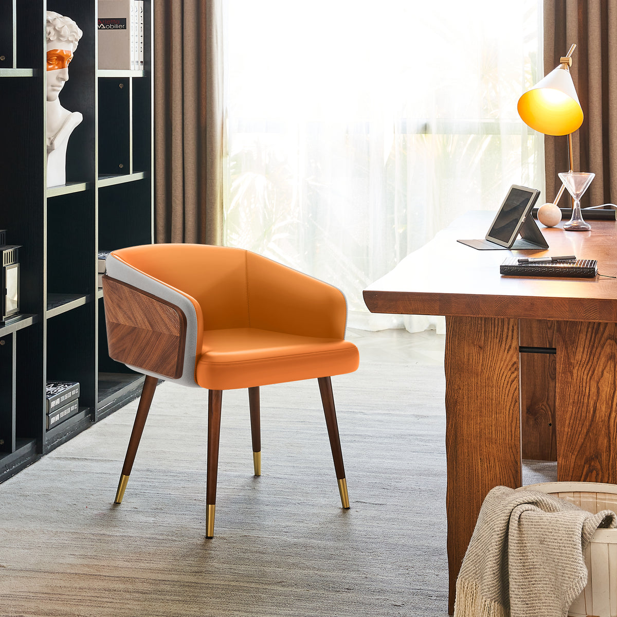 ARTPLAN Modern Dining Chair Faux Leather, Walnut Top Metal Legs Kitchen Seat，set of 1/set of 2