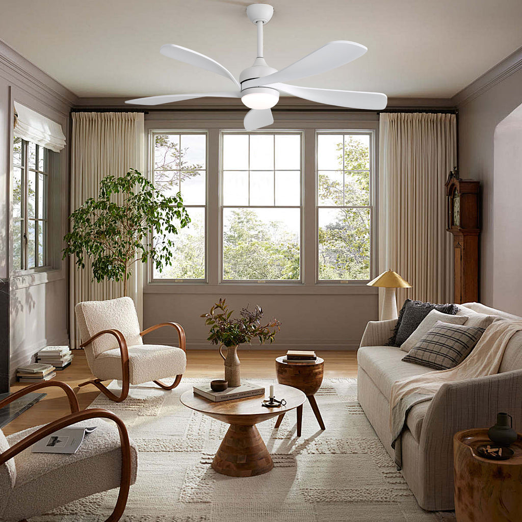 52 Inch Ceiling Fan with Light and Remote Control, 6-Speed Reversible Quiet DC Motor, 3 Color Temperatures LED Light, 3 Timer Settings, Adjustable Height for Large Room, Bedroom, Living Room (Walnut/Black/Orginal/White/Sakuragi)