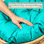 47"×47"×4" tufted round chair cushion, sturdy polyester cover & fluffy fiber fill, fixed carry ties fit papasan, swing & wicker indoor chairs
