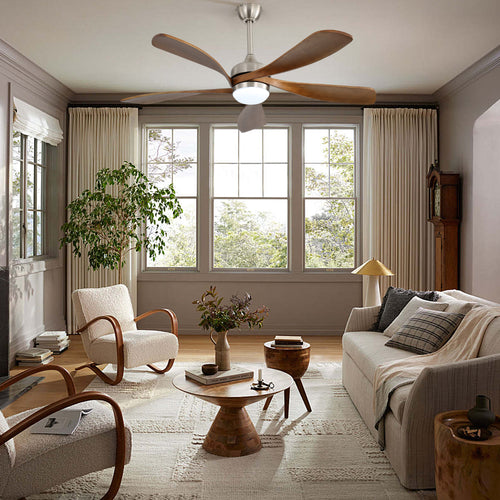 52 Inch Ceiling Fan with Light and Remote Control, 6-Speed Reversible Quiet DC Motor, 3 Color Temperatures LED Light, 3 Timer Settings, Adjustable Height for Large Room, Bedroom, Living Room (Walnut/Black/Orginal/White/Sakuragi)