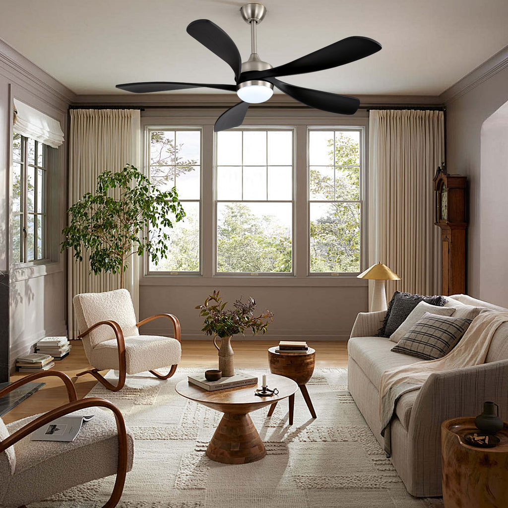 52 Inch Ceiling Fan with Light and Remote Control, 6-Speed Reversible Quiet DC Motor, 3 Color Temperatures LED Light, 3 Timer Settings, Adjustable Height for Large Room, Bedroom, Living Room (Walnut/Black/Orginal/White/Sakuragi)