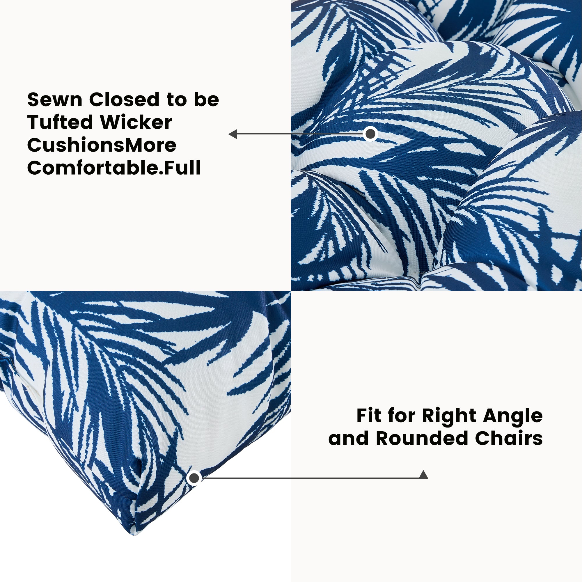 ARTPLAN Outdoor Cushions for Settee,Wicker Loveseat Cushions with Tie,Tufted Patio Cushions 2 U-Shaped Set of 5 Piece,L44xW19,Floral,