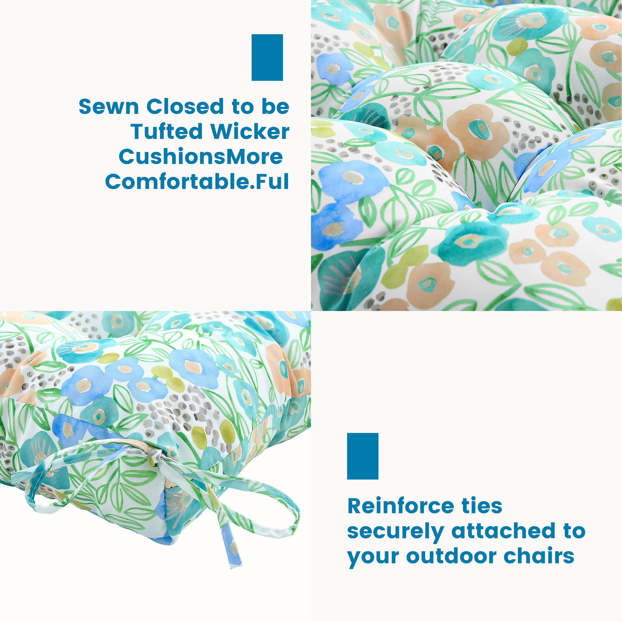 ARTPLAN Outdoor Chair Cushions,40"x20"x4",Low BackTufted Thick Outdoor Wicker Lawn Seat Cushion with Ties for Patio Furniture,Floral