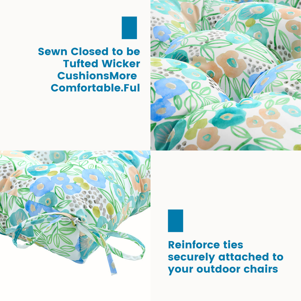 ARTPLAN Outdoor Chair Cushions,40"x20"x4",Low BackTufted Thick Outdoor Wicker Lawn Seat Cushion with Ties for Patio Furniture,Floral