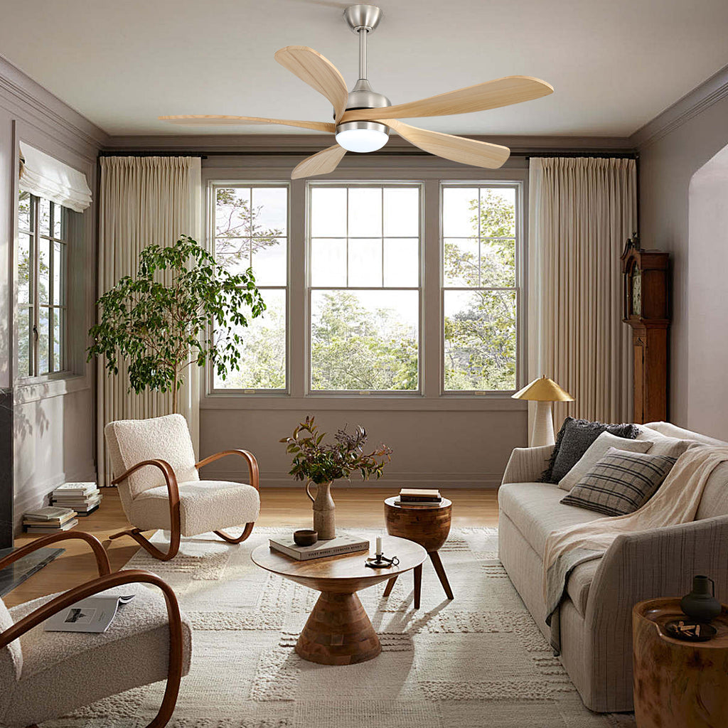 52 Inch Ceiling Fan with Light and Remote Control, 6-Speed Reversible Quiet DC Motor, 3 Color Temperatures LED Light, 3 Timer Settings, Adjustable Height for Large Room, Bedroom, Living Room (Walnut/Black/Orginal/White/Sakuragi)