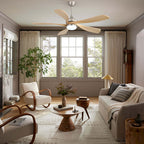 52 Inch Ceiling Fan with Light and Remote Control, 6-Speed Reversible Quiet DC Motor, 3 Color Temperatures LED Light, 3 Timer Settings, Adjustable Height for Large Room, Bedroom, Living Room (Walnut/Black/Orginal/White/Sakuragi)