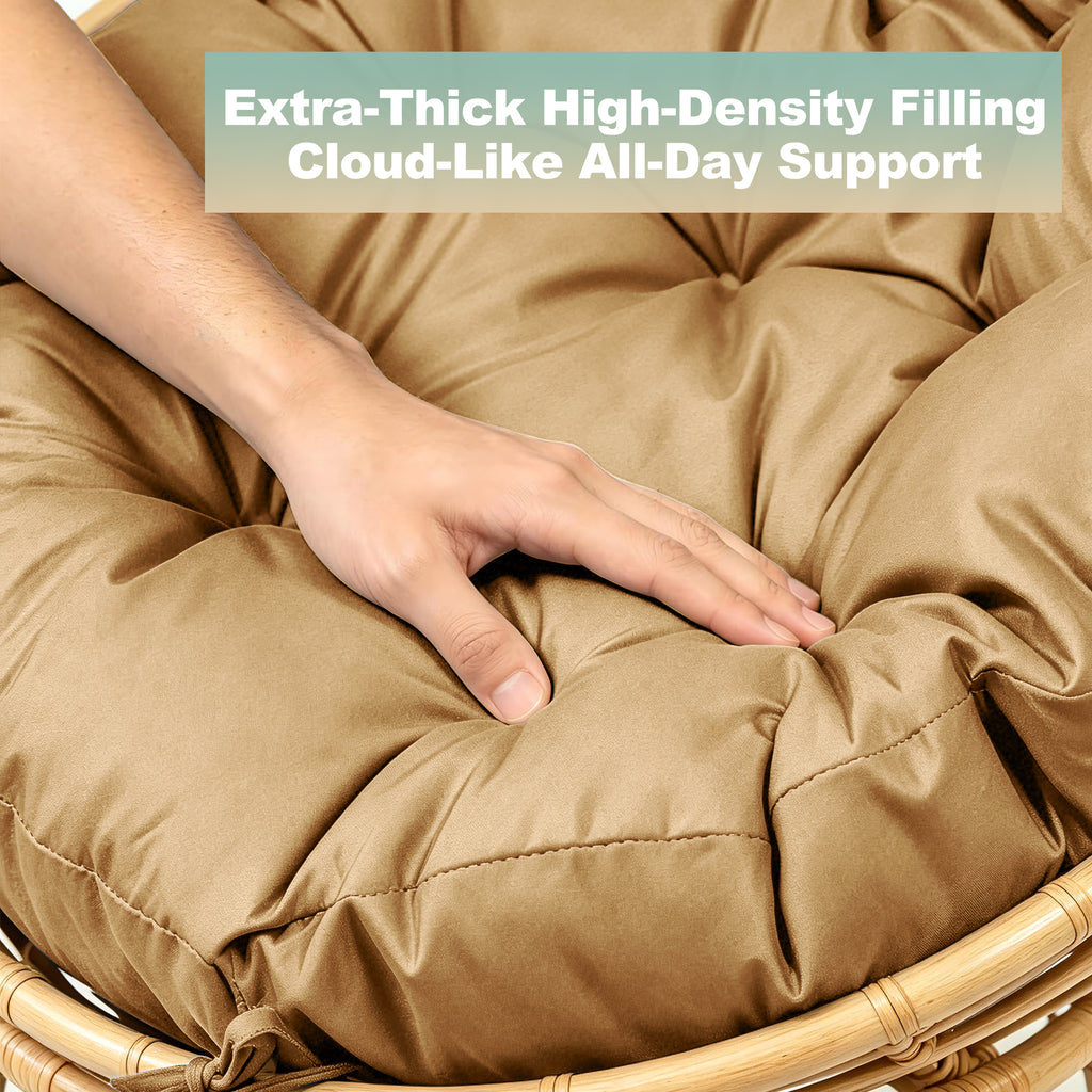 47"×47"×4" tufted round chair cushion, sturdy polyester cover & fluffy fiber fill, fixed carry ties fit papasan, swing & wicker indoor chairs