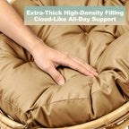 47"×47"×4" tufted round chair cushion, sturdy polyester cover & fluffy fiber fill, fixed carry ties fit papasan, swing & wicker indoor chairs