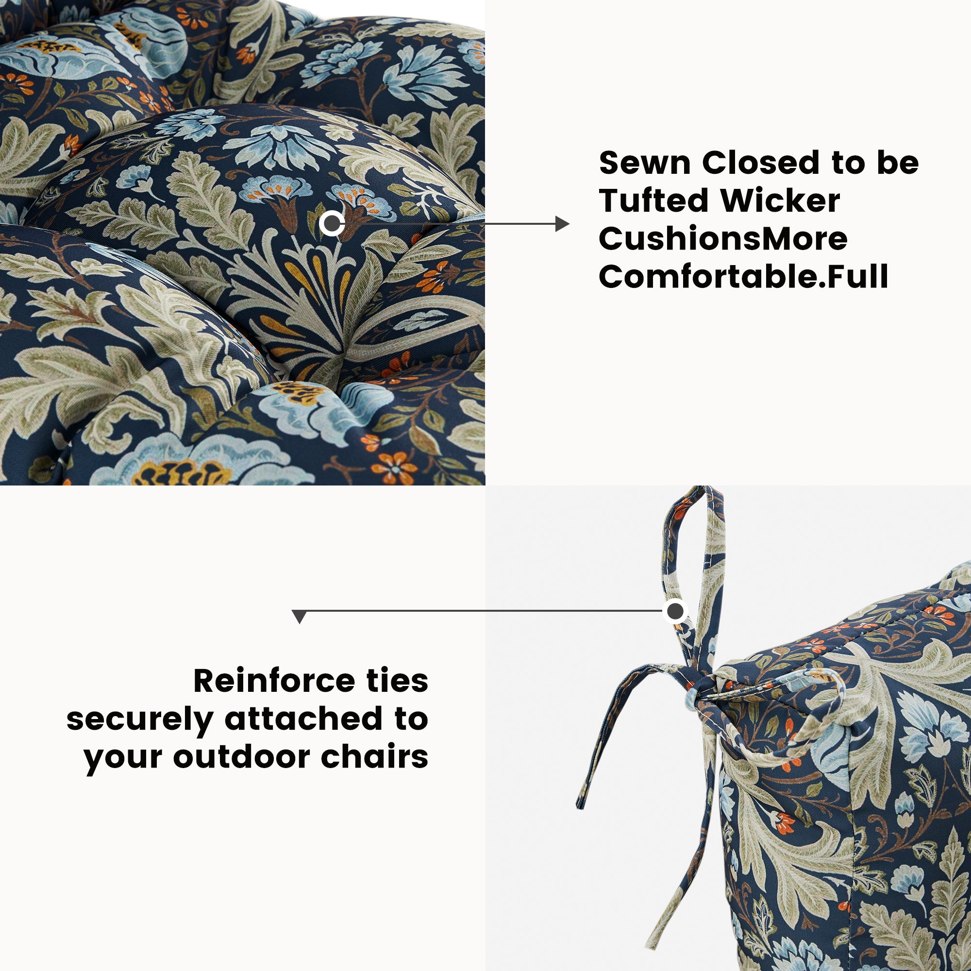 ARTPLAN Patio Chair Cushions Combined Seat and Back,Tufted Outdoor Swivel Chair Cushion with Tie,40"x20"x4",Floral